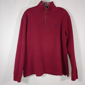 Polo Ralph Lauren Cotton Mock Neck 1/4 Zip Burgundy Maroon Pullover Size Large